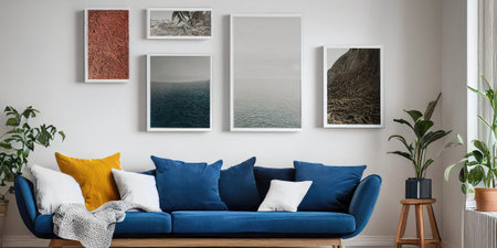 Mockup frame in interior background, room in warm tone, Scandi-Boho style, Generative AIの写真素材