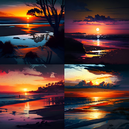 Beautiful sunset tropical beach pink and orange sky for travel and vacation in holiday relax time. Generative AI.の素材