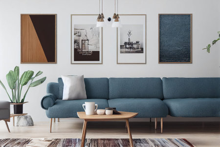 Mockup frame in interior background, room in warm tone, Scandi-Boho style, Generative AI