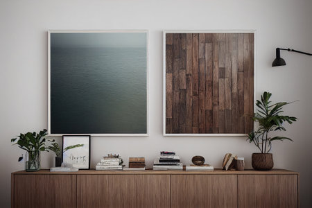 Mockup frame in interior background, room in warm tone, Scandi-Boho style, Generative AIの写真素材