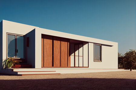 mock up poster frame in boho interior background, wooden living room design, Scandinavian style. Generative AI illustrationの写真素材