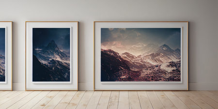 mock up poster frame in modern interior background, living room, Scandinavian style, Generative AI illustration.の写真素材