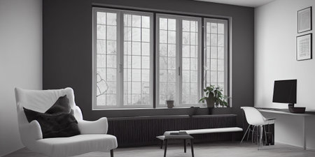 mock up poster frame in boho interior background, wooden living room design, Scandinavian style. Generative AI illustrationの写真素材