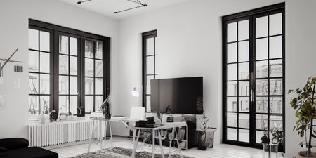 mock up poster frame in boho interior background, wooden living room design, Scandinavian style....
