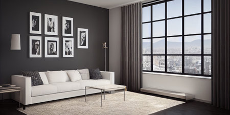 mock up poster frame in modern interior background, living room, Scandinavian style, Generative AI...