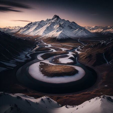 aerial view of glen Etive in winter near glencoe in the argyll region of the highlands of scotland showing snow dusting on the mountains and munros. Generative AI.の素材