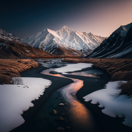 aerial view of glen Etive in winter near glencoe in the argyll region of the highlands of scotland showing snow dusting on the mountains and munros. Generative AI.の素材