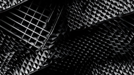 Wavy dark gray texture. Reworked close-up photo of wall surface. Grunge abstract black and white background on the subject of modern interior, architecture or technology. AI Generative.の素材