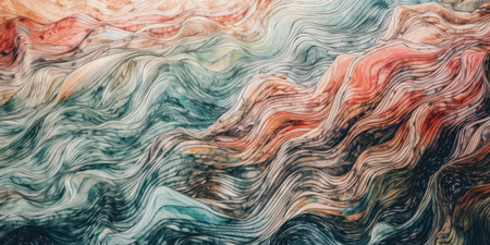 Colorful watercolor wavy background. Hand painted texture. Sea grunge brush strokes pattern. AI Generativeの素材