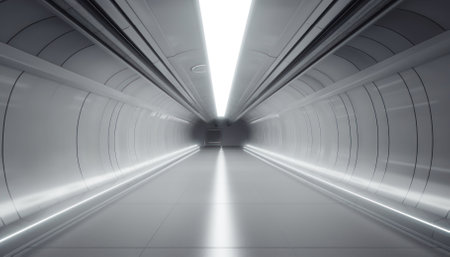 Abstract white studio background for product presentation. Empty gray room with shadows of window. Display product with blurred backdrop. AI Generativeの素材