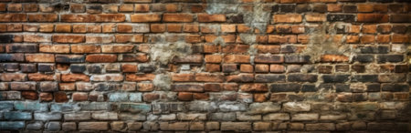 brick wall of red color, wide panorama of masonry. AI Generative.の素材
