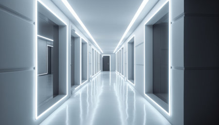 Abstract white studio background for product presentation. Empty gray room with shadows of window. Display product with blurred backdrop. AI Generativeの素材