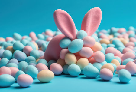 Happy Easter.Colorful hand painted decorated Easter eggs. Handmade Easter craft.Spring decoration background. DIY Festive traditional symbols.Holiday Still life photo selective focus. AI Generative.の素材