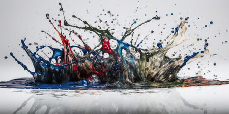 Freeze motion of colored powder explosions isolated on plain background. AI Generativeの素材
