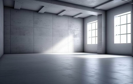 Abstract white studio background for product presentation. Empty room with shadows of arch window. 3d room with copy space. AI Generative.の素材
