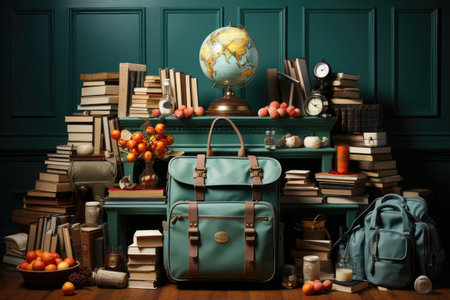 Beautiful workshop or library with clocks, watch and antiques. Wooden atelier with dust and wooden floor, old clocks on walls. Photo realistic background, wallpaper, illustration.AI Generative.の素材