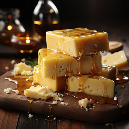 Cheese mix on wooden plate still-life. Ai Generative.の素材
