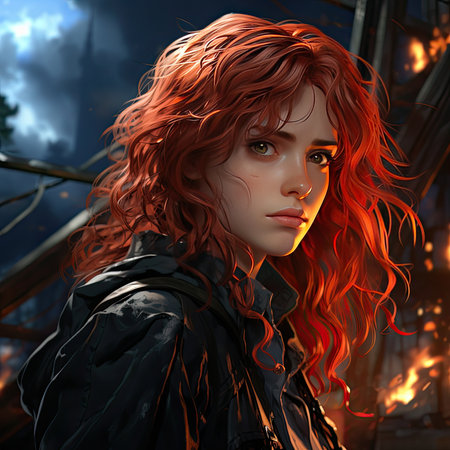 Beautiful young redhead woman soldier portrait. Ai Generative.の素材