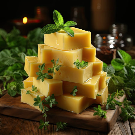 Cheese mix on wooden plate still-life. Ai Generative.の素材