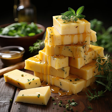 Cheese mix on wooden plate still-life. Ai Generative.の素材