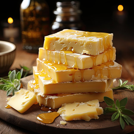 Cheese mix on wooden plate still-life. Ai Generative.の素材