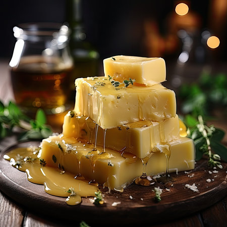 Cheese mix on wooden plate still-life. Ai Generative.の素材