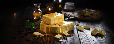 Cheese mix on wooden plate still-life. Ai Generative.の素材