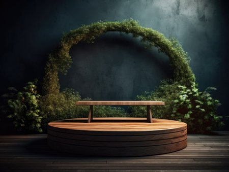 Green podium in modern tropical background for product placement 3d render. AI Generativeの素材