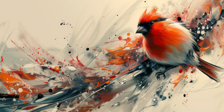 Little beautiful bird with hand draw and paint color background illustrationの素材