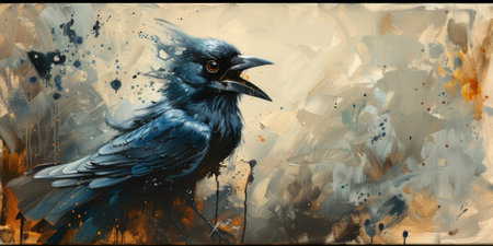 Little beautiful bird with hand draw and paint color background illustrationの素材