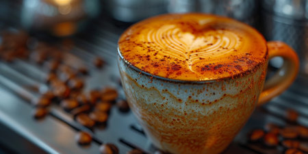 Cups of cappuccino with latte art ,top view,flat layの素材