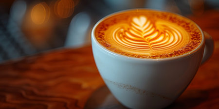 Cups of cappuccino with latte art ,top view,flat layの素材