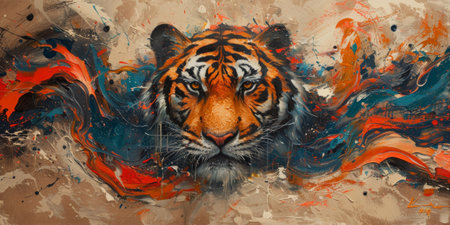 Painting of a tiger with oil technique. Wall art.の素材