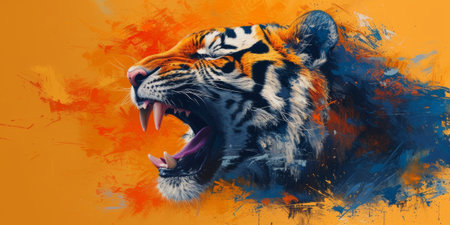 Painting of a tiger with oil technique. Wall art.の素材