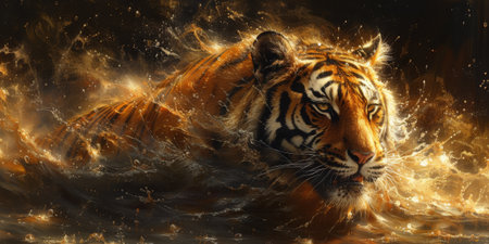 Painting of a tiger with oil technique. Wall art.の素材