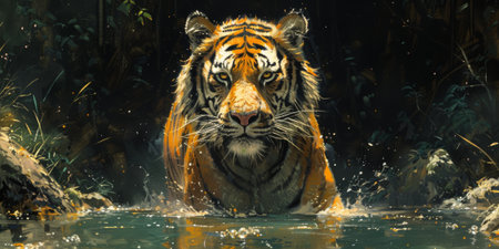 Painting of a tiger with oil technique. Wall art.の素材