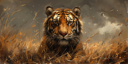 Painting of a tiger with oil technique. Wall art.の素材