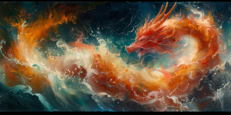 Chinese New Year dragon watercolor background.の素材