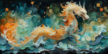 Chinese New Year dragon watercolor background.の素材