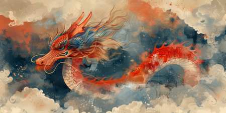 Chinese New Year dragon watercolor background.の素材