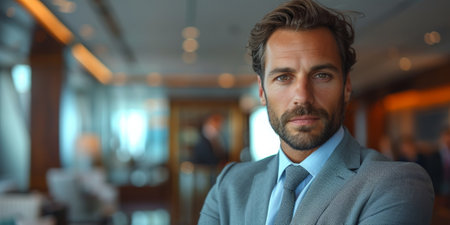 Image of business man and partners or team with modern office.の素材