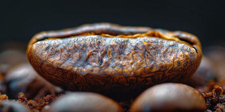 Extreme macro photography of fresh roasted coffee beansの素材
