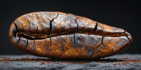 Extreme macro photography of fresh roasted coffee beansの素材