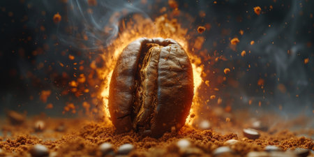 Extreme macro photography of fresh roasted coffee beans ground.の素材