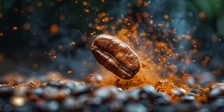 Extreme macro photography of fresh roasted coffee beans ground.の素材