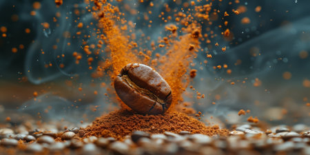Extreme macro photography of fresh roasted coffee beans ground.の素材