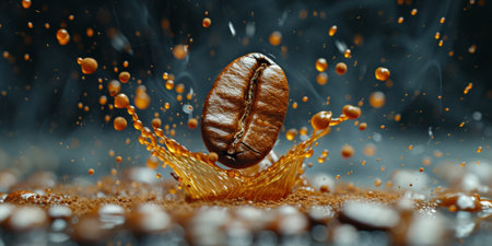 Extreme macro photography of fresh roasted coffee beans ground.の素材