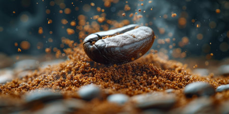 Extreme macro photography of fresh roasted coffee beans ground.の素材