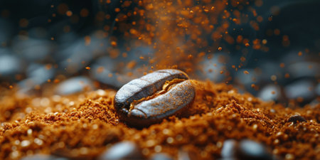 Extreme macro photography of fresh roasted coffee beans ground.の素材