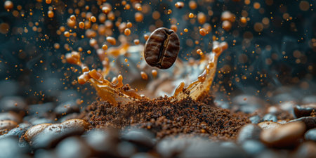 Extreme macro photography of fresh roasted coffee beans ground.の素材